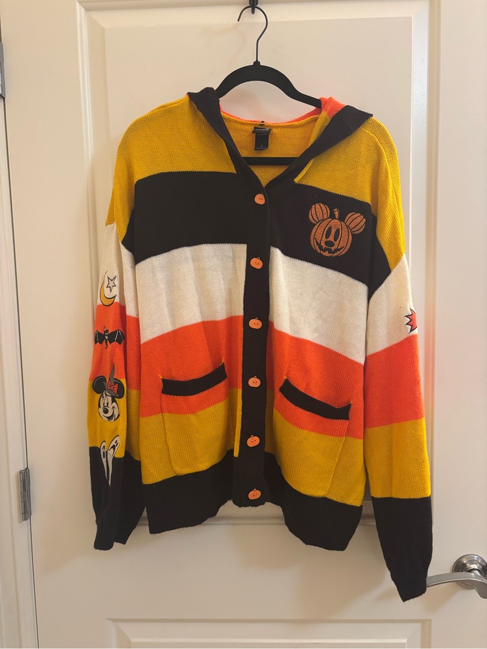 Her Universe Halloween Striped Hooded Cardigan in Yellow, Orange, Black, White